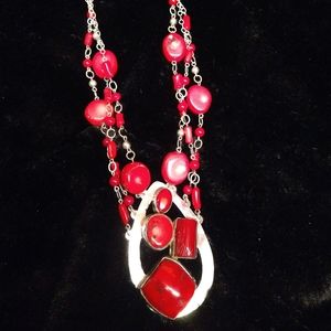 925 Silver & Red Coral Statement Necklace